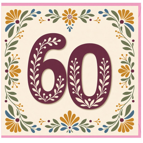 60th Birthday Card, Floral Number 60 Birthday Card