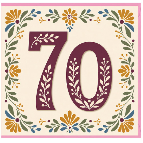 70th Birthday Card, Floral Number 70 Birthday Card