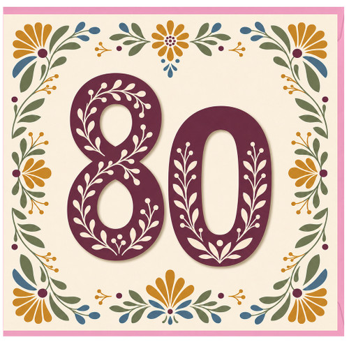 80th Birthday Card, Floral Age 80 Celebration Card