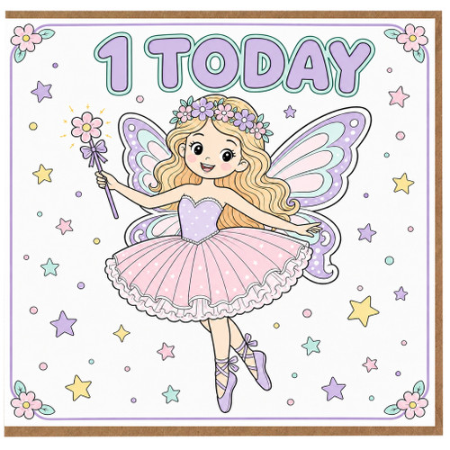 1st Birthday Card for Girl, Cute Fairy Princess Birthday Card