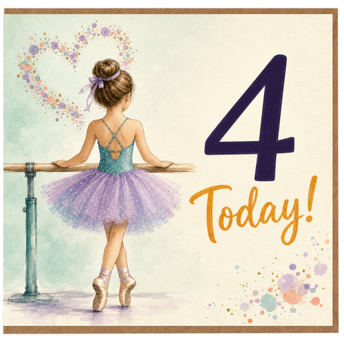 4th Birthday Card for Girl, Ballerina Ballet Birthday Card