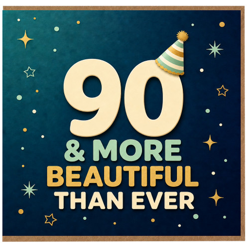 90th Birthday Card, 90 & More Beautiful Than Ever Card
