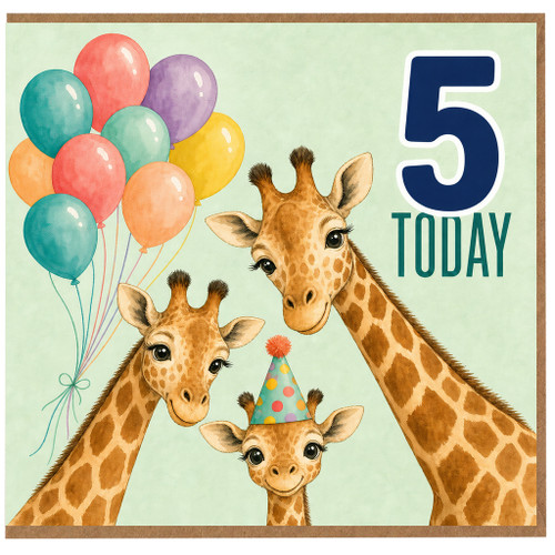 5th Birthday Card, Cute Giraffe Birthday Card for Child