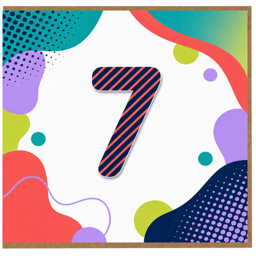 7th Birthday Card, Colourful Abstract Number 7 Card