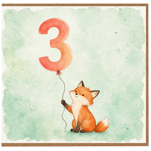 3rd Birthday Card Cute Fox Balloon