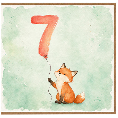 7th Birthday Card, Cute Fox Balloon Card
