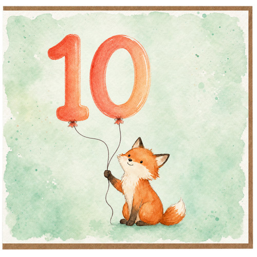 10th Birthday Card Cute Fox Balloon Design