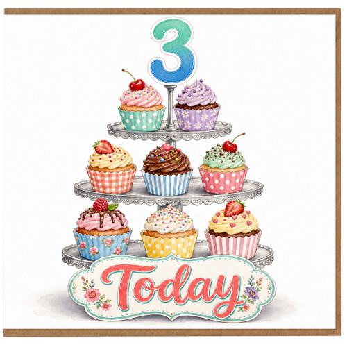 3rd Birthday Card, Cupcake Birthday Card