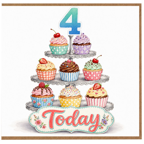 4th Birthday Card, Cute Cupcake Today Birthday Card