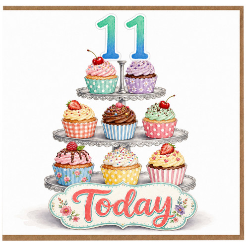11th Birthday Card, Today Cupcake Tower Design