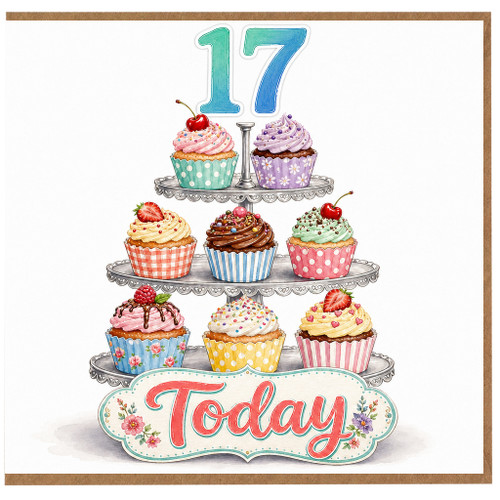 17th Birthday Card, Cupcake Cake Stand Today Card