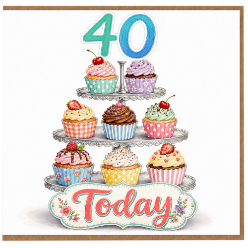 40th Birthday Card, 40 Today Cupcake Design Card