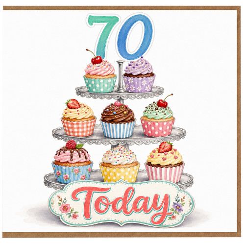70th Birthday Card, Today Cupcake Stand Design