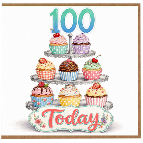 100th Birthday Card, 100 Today Cupcake Card