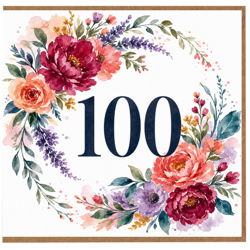100th Birthday Card Floral Wreath Design