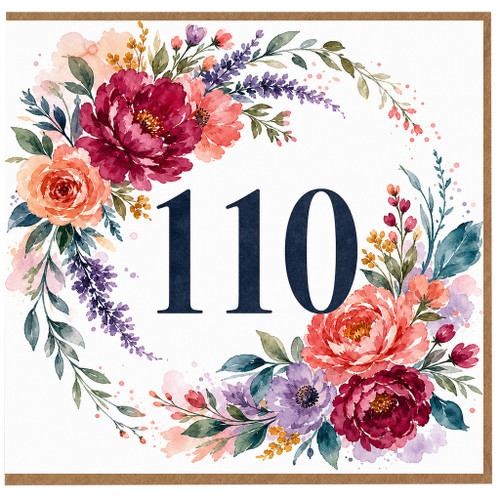 110th Birthday Card, Floral Wreath Design