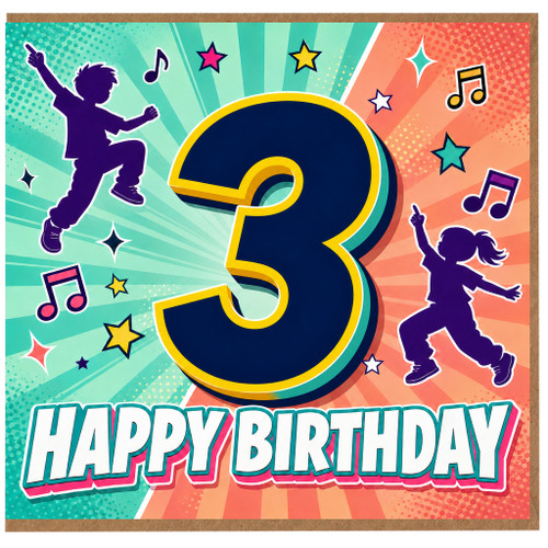 3rd Birthday Card, Colourful Dancing Kids Happy Birthday Card
