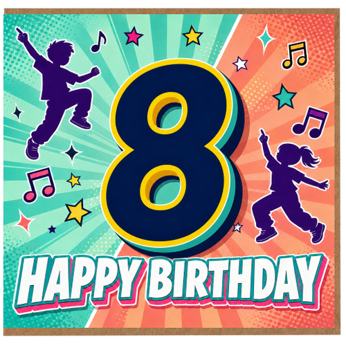8th Birthday Card, Happy Birthday Dance Party Card