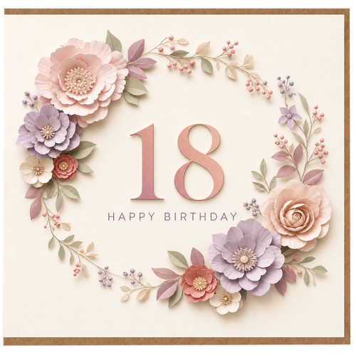 18th Birthday Card Floral Wreath Happy Birthday Card