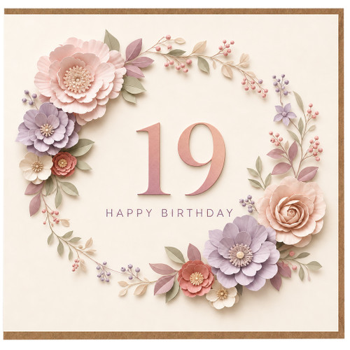 19th Birthday Card Floral Wreath Happy Birthday Card