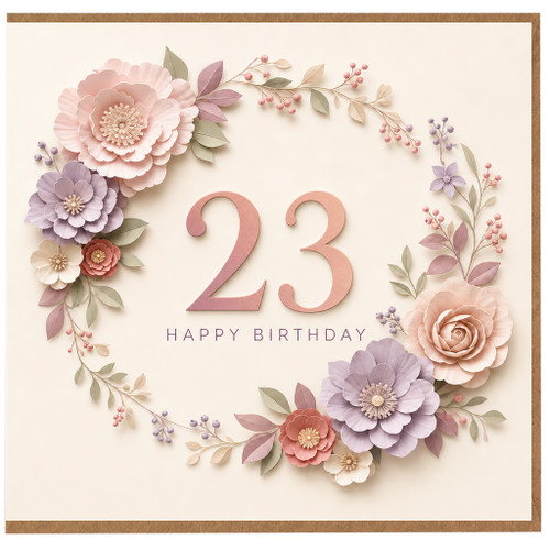 23rd Birthday Card, Floral Happy Birthday Card