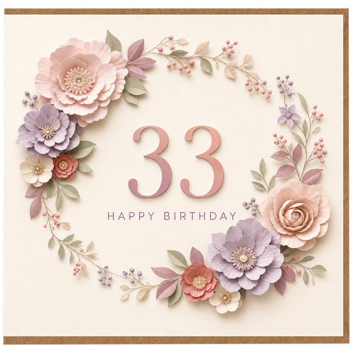 33rd Birthday Card Floral Happy Birthday Card