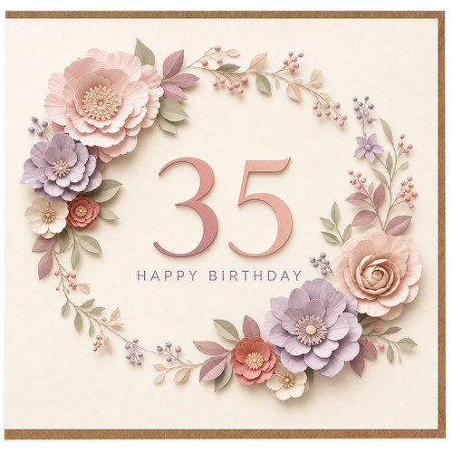 35th Birthday Card, Pastel Floral Happy Birthday Card