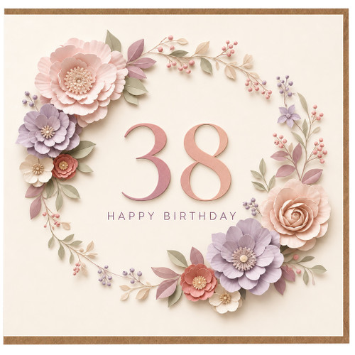 38th Birthday Card, Floral Happy Birthday Card for Her