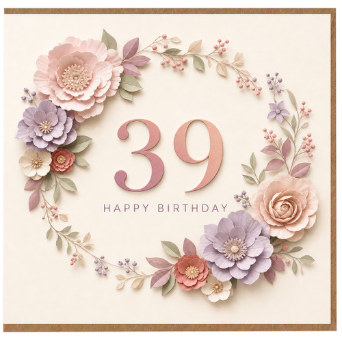 39th Birthday Card, Floral Happy Birthday Card