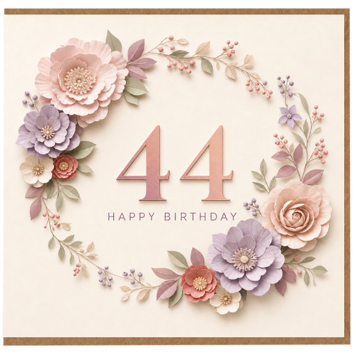 44th Birthday Card, Floral Happy Birthday Card for Her