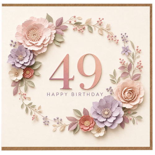 49th Birthday Card, Floral Happy Birthday Card