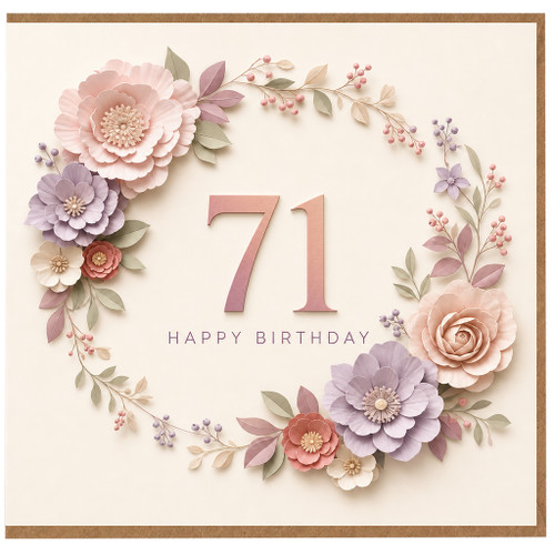 71st Birthday Card Floral Wreath Happy Birthday Card