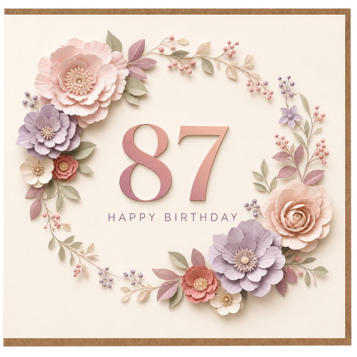 87th Birthday Card, Floral Happy Birthday Card