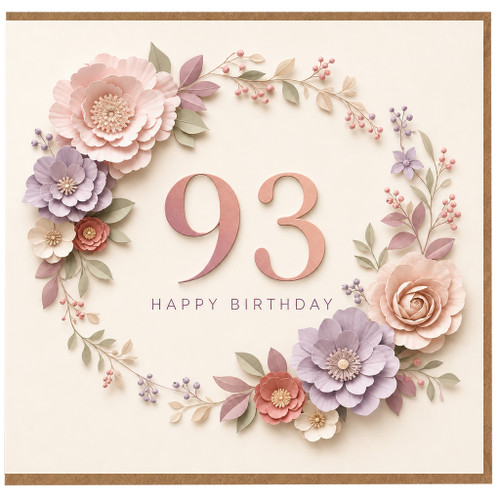 93rd Birthday Card, Elegant Floral Happy Birthday Card