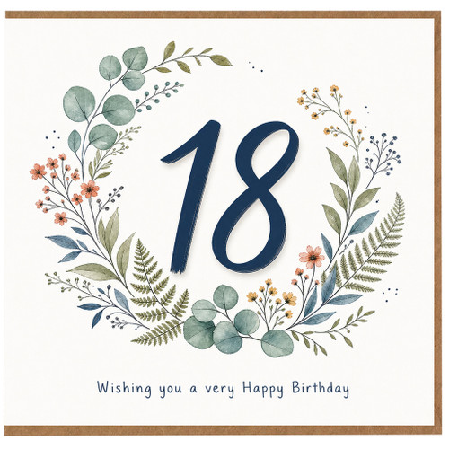 18th Birthday Card, Floral Wreath Happy Birthday Card