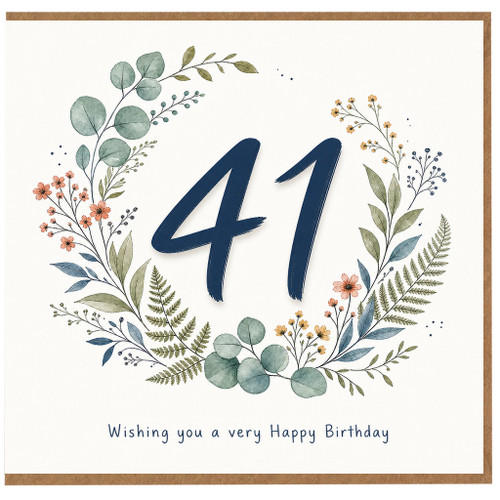 41st Birthday Card, Floral Wreath Happy Birthday Card
