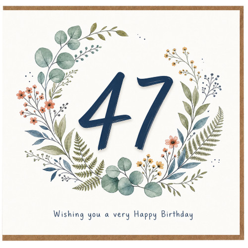 47th Birthday Card Floral Wreath Happy Birthday Card