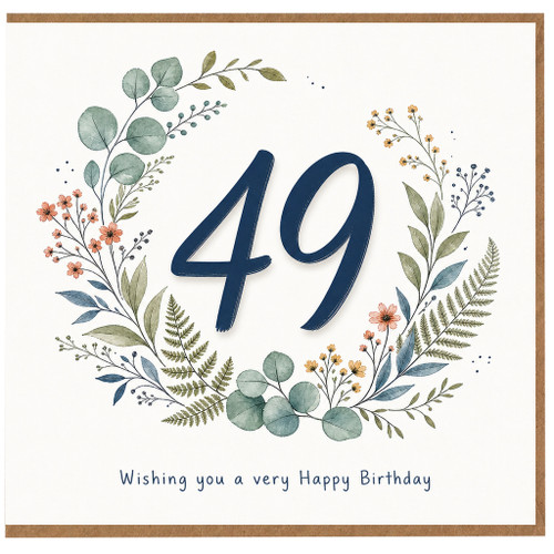 49th Birthday Card Floral Wreath Happy Birthday Card