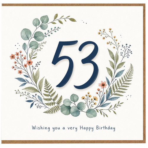 53rd Birthday Card Floral Wreath Happy Birthday Card