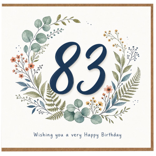 83rd Birthday Card, Floral Wreath Design