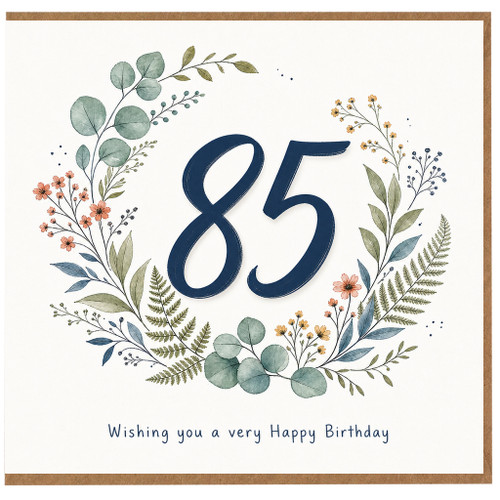 85th Birthday Card Floral Wreath Happy Birthday Card