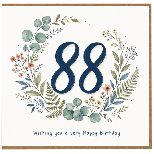88th Birthday Card, Floral Wreath Happy Birthday Card