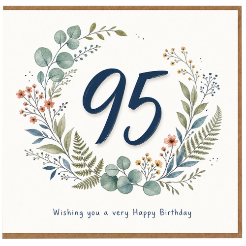 95th Birthday Card, Floral Wreath Happy Birthday Card