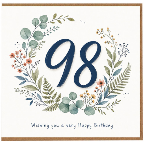 98th Birthday Card Floral Wreath Happy Birthday Card