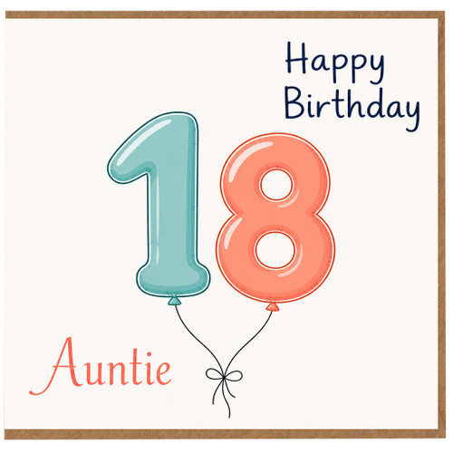 Auntie 18th Birthday Card, Happy Birthday Balloon Number 18 Card