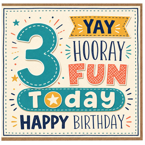 3rd Birthday Card, Happy 3 Today Birthday Card