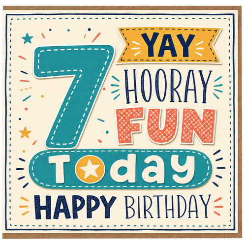 7th Birthday Card, Happy 7 Today Fun Birthday Card