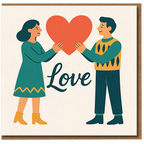 Love Heart Couple Greeting Card - Romantic Anniversary or Valentine’s Day Card for Partner, Boyfriend, Girlfriend, Husband or Wife - Cute Illustrated Couple Holding Heart