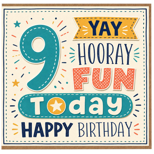 9th Birthday Card, Yay Hooray Fun Today Happy Birthday