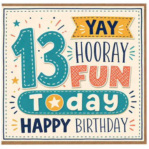 13th Birthday Card, Happy 13th Birthday Card, Yay Hooray Fun Today